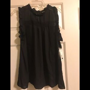 Black ruffle neck & ruffle sleeve sleeveless top